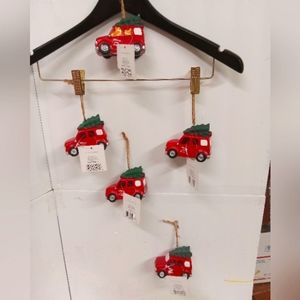 5 Red Vans Christmas Ornaments w/Tree Lights up Ceramic Old East Main NEW